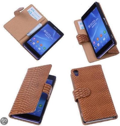 "Bestcases  ""Slang"" Bruin Bookcase Cover Hoesje Sony Xperia Z2"