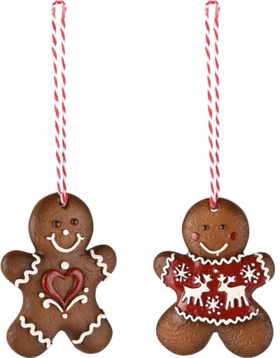 Dekoratief | Hanger cookie, bruin/rood/wit, resina, 6x6x1cm, set van 2 stuks | A255734