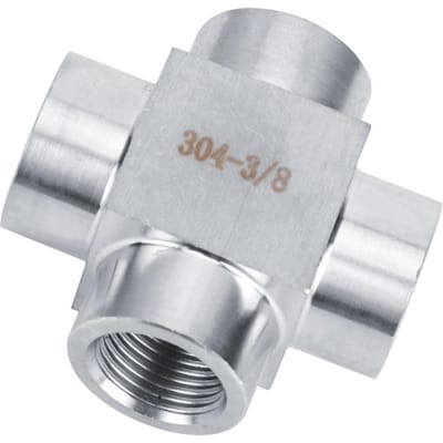 Té 4 voies en acier inoxydable 304 Filetage femelle G38 Raccord de tuyau Connecteur Adaptateur 4 Voies G38