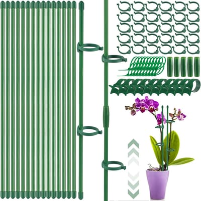 Famanu – Verstelbare plantenstokken met clips - set voor ondersteuning van orchideeën en klimplanten - groen