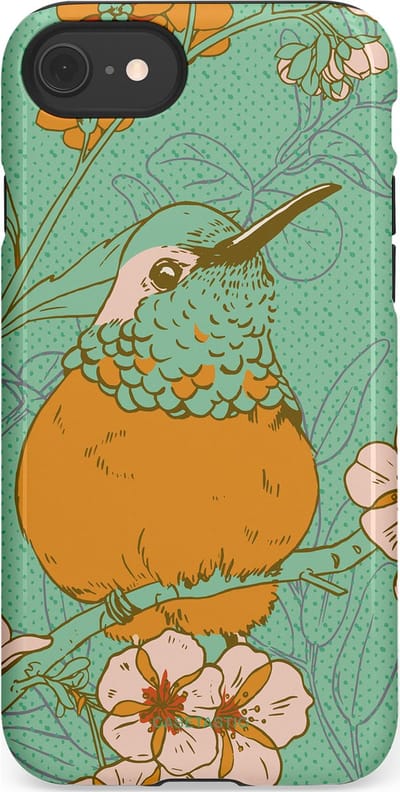 Casetastic hoesje geschikt voor Apple iPhone SE / Apple iPhone 7 / Apple iPhone 8 - Dubbellaagse bescherming - Bloesem Kolibrie - Fashion Case - Mintgroen Okergeel Zand