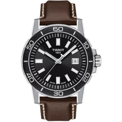 Tissot Supersport Serie Kwarts Uurwerk Eenvoudige Kalender Horloge Herenhorloges Zwart Staal Leer T125.610.16.051.00 Brown Strap black