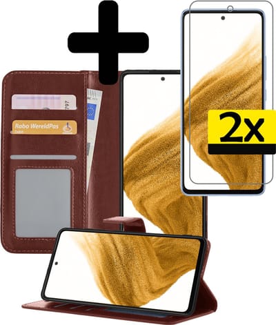Hoesje - Met 2x Screenprotector - Geschikt voor Samsung Galaxy S21 - Luxe Pasjeshouder - Bookcase Portemonee - Flip Case - Kunstleer Book Case - Flipcase Hoes - Book Cover - Walletcase - Portemonneehoes - Telefoonhoesjes - Bruin