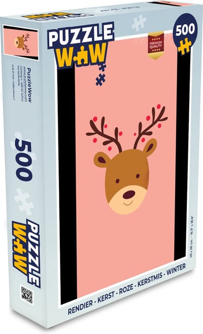 Puzzel Rendier - Kerst - Roze - Kerstmis - Winter - Legpuzzel - Puzzel 500 stukjes - Kerst - Cadeau - Kerstcadeau voor mannen, vrouwen en kinderen
