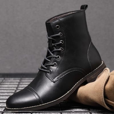 Jumpmore Modetrend Leer Herenlaarzen Herfst Winter Retro Enkellaarzen Met Veters Casual Schoenen Voor Mannen Slijtvast Maat 38 -48 11 zwart
