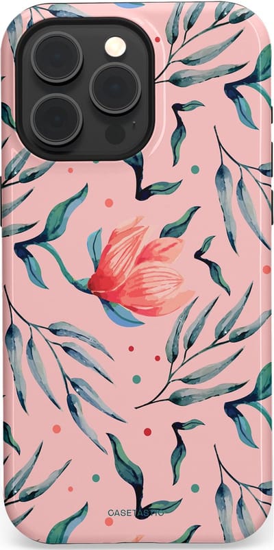 Casetastic hoesje geschikt voor Apple iPhone 15 Pro Max - MagSafe - Dubbellaagse bescherming - Roze Bloemen en Takken - Fashion Case - Lichtroze Zilver Perzik