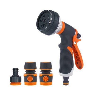 Spuitpistool voor Tuinslang - Tuinsproeier & Watersproeier - 8 Sproeipatronen - Regelbare Watertoevoer - Incl. 3 koppelingen - voor Auto Reiniging, Tuin Besproeiing en Tuinslang Aansluiting