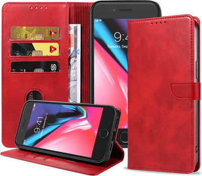 Geschikt voor iPhone 7/8 Plus Telefoonhoesje Kunstleer met Magnetisch lipje en Pasjeshouder Book Case met Klepje - Rood - Smartphonica geschikt voor Apple iPhone 7 Plus;Apple iPhone 8 Plus