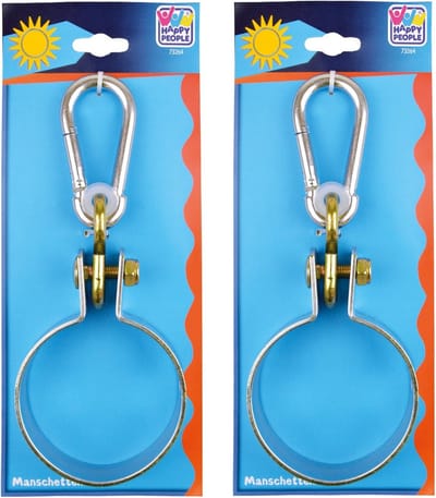 2x Schommelhaken met bevestigingsring en karabijnhaak - diameter bevestigingsring 10 cm - voor ophangen en bevestigen van schommels / voorwerpen - schommelhaken / karabijnhaken