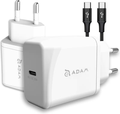 USB C Adapter incl 1m USB-C naar USB-C kabel - Snellader – Gecertificeerde, Veilig en Compact Snellader (20W) - hoogwaardig iPhone 15 - Wit (10 jaar grantie) - PD(PPS) - QC Fast Charge - Oplaadstekker USB-C