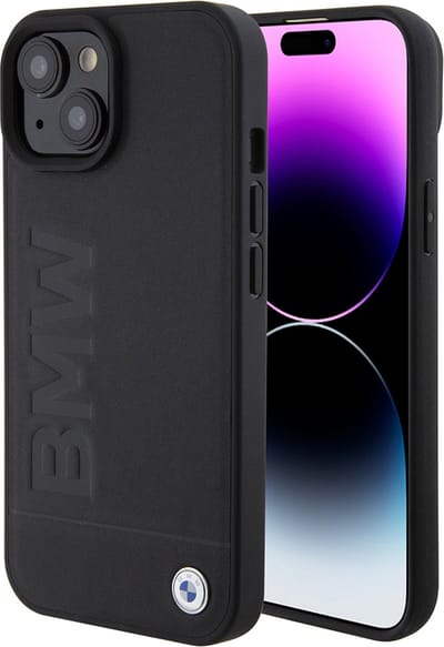 BMW MagSafe Leather Hot Stamp Case for iPhone 15 Plus - Black