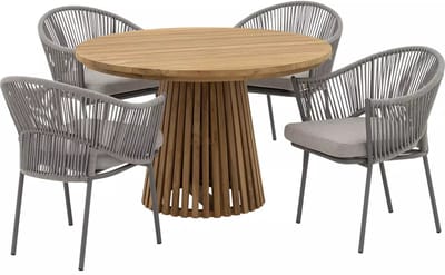 Goossens Tuinset Idro Incl. 4 Levanzo Stoelen - Hout - onbewerkt - 120 x 76 x 120 cm