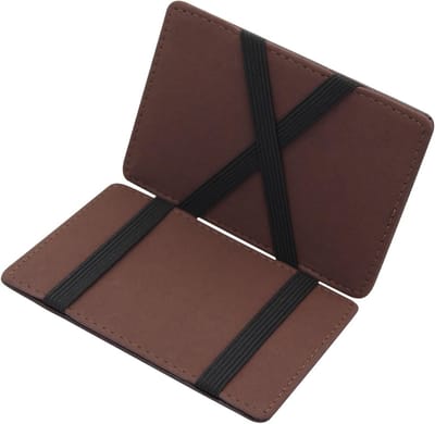 Portemonnee Flip Type Magic Wallet voor Mannen, Ultra Dun PU Leer, Bruin, 4 Kaartslots en 2 Briefslots, Modern en Stijlvol Accessoire