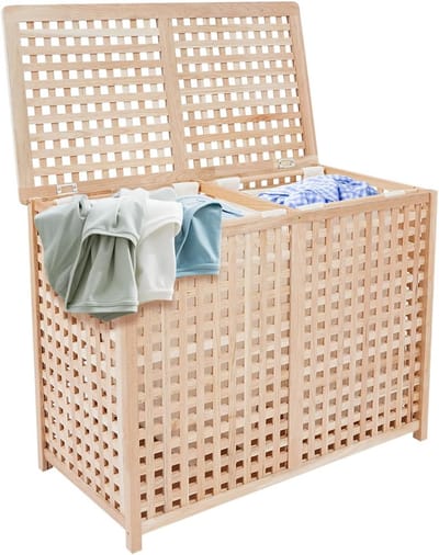 Ruime Wasmand 89 x 46 x 67 cm met 2 Waszakken - Dubbele Wasmand voor Badkamer, Woonkamer en Zwembaden
