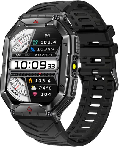 WizBay Premium Select® 2.1 inch AMOLED HD - Kompas Altitude & Barometer - LED Zaklamp - Bluetooth Bellen - Message - Dynamic Hartslag & Slaap Monitor - Bloeddruk & O2 - 100+ Sport Modi - 650mAh - Magnetic Laden - Zink Alloy Zwart Case - Zwart TPU