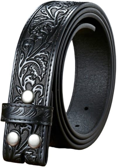 VHV - Herenriem - Riem heren - Broekriem heren - Westernriem heren - Cowboy riem - Riem zonder gesp - Gegraveerde riem - Bloemenmotief riem - Voor jeans - Western outfit - Dagelijks gebruik