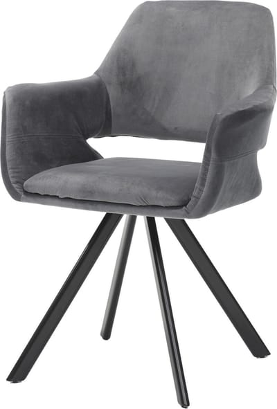 Armstoel Céline Grijs - Velours - Set van 2 - Zithoogte 49 cm - Zitdiepte 46 cm - Met armleuning