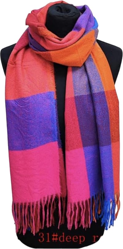 Sjaal herfst/winter met blokprint 180/68CM D23-10A 31#deep roze