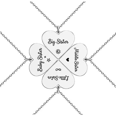 4 Stuks Hart Klavertje Vier Hanger Ketting Roestvrij Staal Beste Vrienden Altijd en Altijd Kettingen Bff Zussen Sieraden white