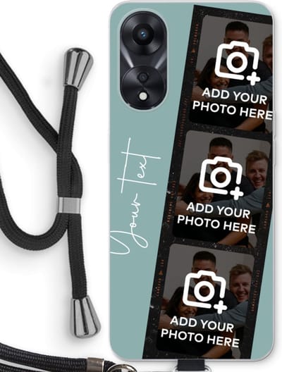 Gepersonaliseerd - Case Company® - Hoesje met koord geschikt voor Oppo A78 5G hoesje met Koord - Filmrol N°1 - Telefoonhoesje met Zwart Koord - Bescherming aan alle Kanten en Over de Schermrand