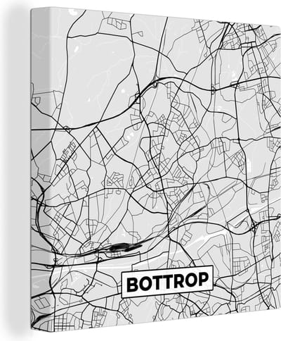 Canvas Schilderij Bottrop - Kaart - Stadskaart - Duitsland - Plattegrond - 20x20 cm - Wanddecoratie