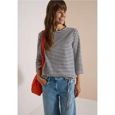 Shirt met 3/4-mouwen, ronde hals en strepen