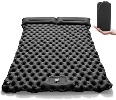 DIMICO - 2 Persoons Luchtbed - Slaapmat met Kussen - Kampeerbed - Zwart - Lichtgewicht - 190x120cm - Ingebouwde Voetpomp