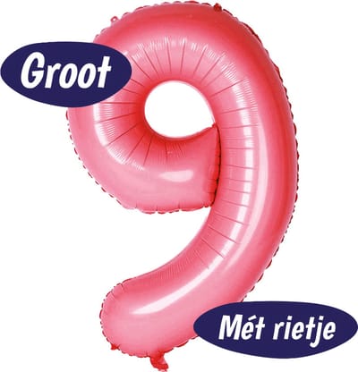 Cijfer Ballonnen - Ballon Cijfer 9 - 70cm Roze - Folie - Opblaas Cijfers - Verjaardag - 9 jaar, 90 jaar - Versiering
