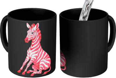 Magische Mok - Foto op Warmte Mokken - Koffiemok - Zebra - Roze - Gestreept - Magic Mok - Beker - 350 ML - Theemok