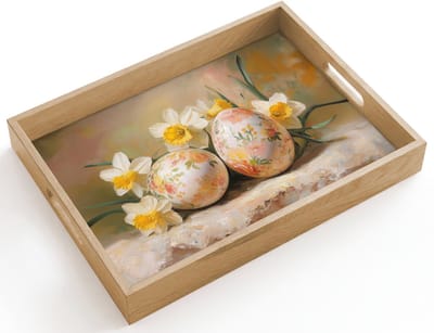 Dienblad hout 40x30 cm - Schootdienblad - Bloemen - Eieren - Geschilderd - Borrelplank rechthoek - Plateau dienbladen