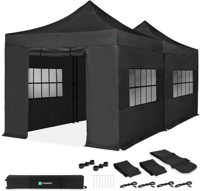 VONROC Partytent – 6x3 m – Premium easy-up Partytent - Set incl. 2x Tent, Zijwanden en Koppel-systeem - Modulair Ontwerp – Opvouwbaar – Waterdicht – Stalen Frame - 50+ UV Bescherming - Incl. Opbergtassen – Zwart