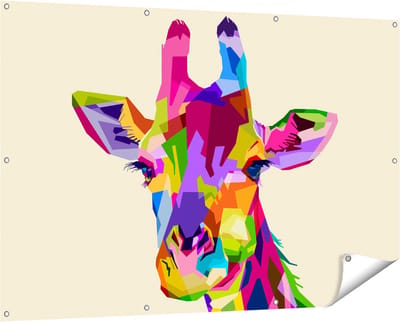 Gards Tuinposter Kleurrijke Giraffe - Abstract - 150x100 cm - Tuindoek - Tuindecoratie - Wanddecoratie buiten - Tuinschilderij