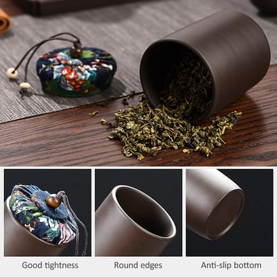 Keramische Paarse Zand Thee Set Draagbaar Outdoor Reis Theepot en Kopjes Set met Handdoek Thee Bus en Draagtas black