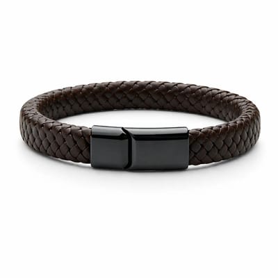 Marama - Herenarmband River Donkerbruin – Gevlochten Leren Armband met Zwarte Stalen Magneetsluiting – 21 cm
