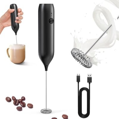 Elektrische Melkopschuimer - Melk Opschuimer Handmatig - Koffie Mixer - Handig op de Camping - RVS -USB oplaadbare handbeluchter