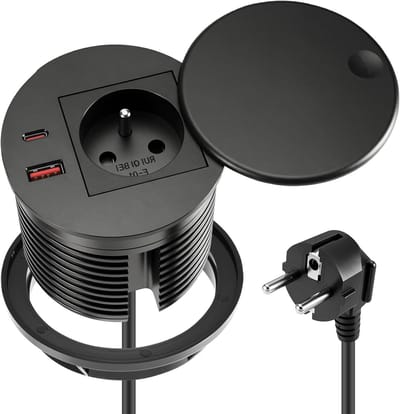 Inbouwstekkerdoos Rond 80 mm - USB-C PD20W + USB-A - Franse stekker - Voor een opgeruimd bureau - ShopVlot