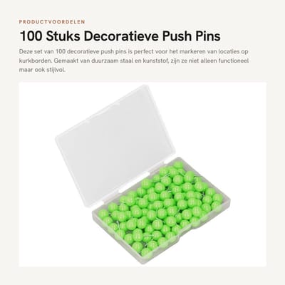Dailygoods- Push Pins 100 Stuks - Decoratieve Spijkers - Staal/Plastic - Voor Prikborden - Markeren van Locaties - Transparante Behuizing - Prikpinnen