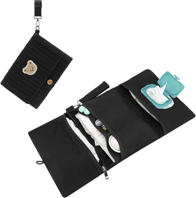 Luieretui Opvouwbaar - Baby Organizer - Baby Spullen Meenemen - Met Kinderwagenband - 24x20x2 cm - Zwart