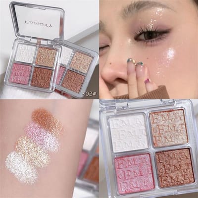 Palette de poudres surligneuses diamantées 4 couleurs pour contour du visage, maquillage illuminant et scintillant