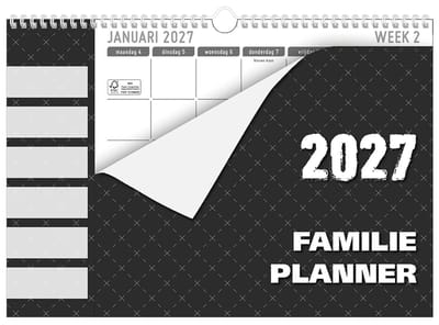 MGPcards - Family Planner XL 2027 - Weekplanner - Week begint op maandag - 34 x 24,5 cm - Zwart