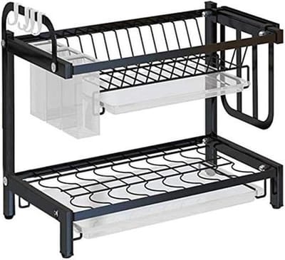 Drogen Rek - Afwasrek Keuken - Keuken Organiseren - Roestvrij Staal - 44.3 x 22.5 x 34.5cm - Zwart