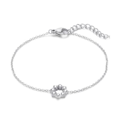 Twice As Nice Armband in edelstaal, bloem, kristallen 16cm+3cm