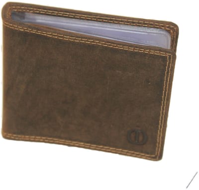 Oi Hunter bruine lederen creditcardhouder met plastic mapje voor 22 pasjes / pasjesmapje met plastic hoesjes / leren pasjeshouder voor heel veel pasjes / RFID SAFE / bruin leer / 362H