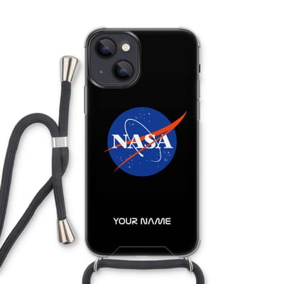 Gepersonaliseerd - Case Company® - Hoesje met koord geschikt voor iPhone 13 mini hoesje met Koord - NASA - Telefoonhoesje met Zwart Koord - Extra Bescherming aan alle Kanten en Over de Schermrand