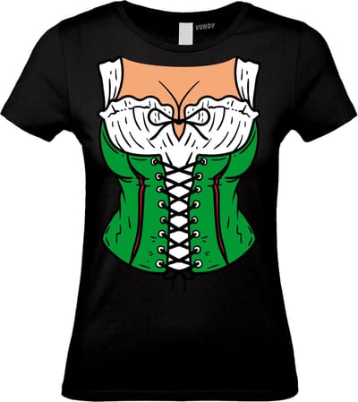 Dames T-shirt Dirndl Boezem | Oktoberfest dames heren | Carnavalskleding heren dames | Foute party | Zwart dames | maat XS