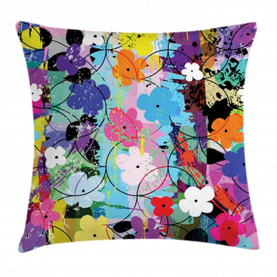 ABAKUHAUS kussenhoes – veelkleurige bloemenprint – magenta aqua 60x60 cm