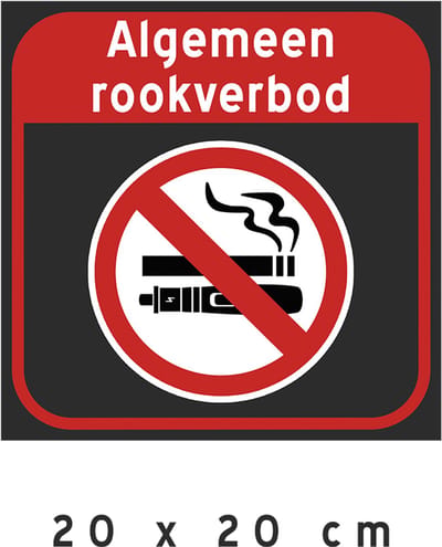 Pictogram/ bord | "Algemeen rookverbod" | 20 x 20 cm | Zwart | Verboden te roken | Vapen | Vape | Elektronische sigaret | Rookvrij | Kunststof | Forex | 1 stuk