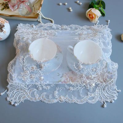 Europese Vierkante Kant Pailletten Geborduurde Kralen Hanger Premium Placemat Onderzetter Eten Snack Slaapkamer Balkon Koffiefeest Tafelmat 38x38cm