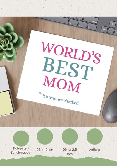 Akyol - world's best mom Muismat - Mama - moeder - moederdag cadeautjes - verjaardagscadeau - kado - 23 bij 19 cm