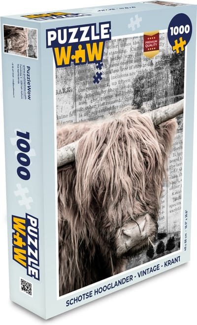 Puzzel Schotse hooglander - Vintage - Krant - Legpuzzel - Puzzel 1000 stukjes volwassenen